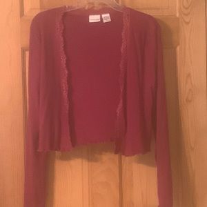 Newport News Bolero Type Ribbed Cardigan with Lace Detail  Size Large 100%Cotton